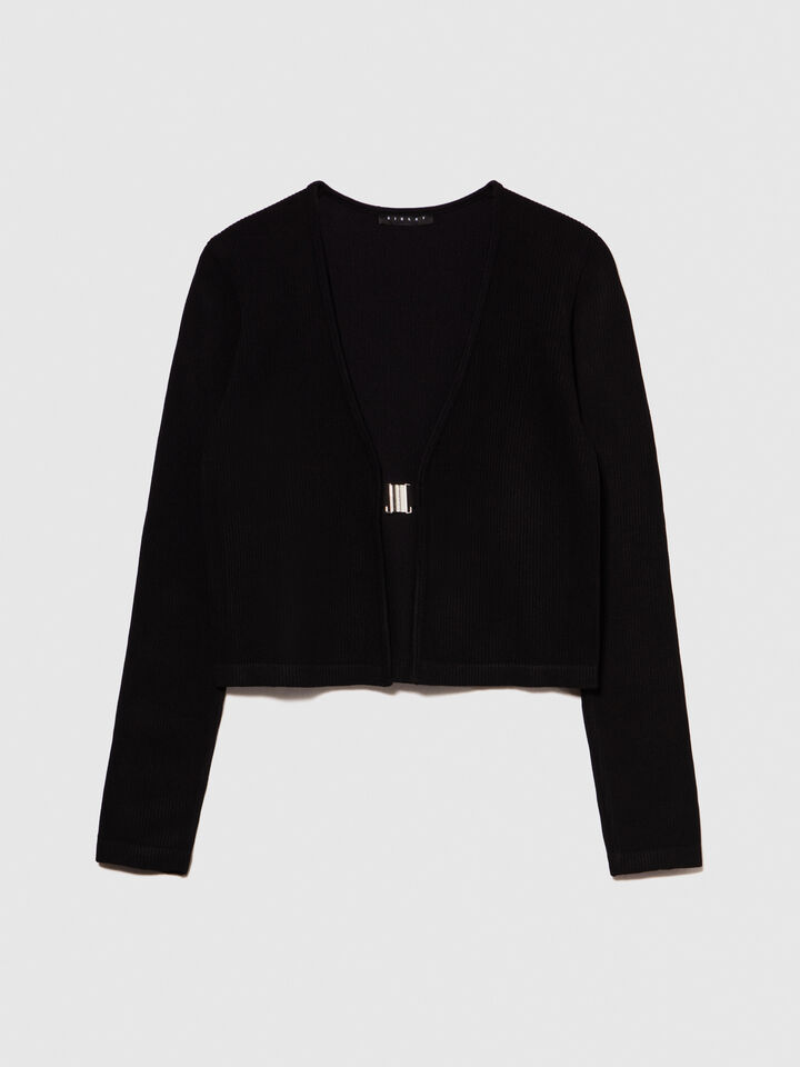 Seamless cropped cardigan - women's cardigans - Black | Sisley image number 6
